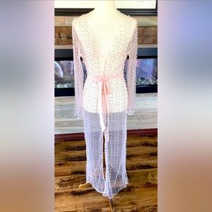 Glam pearl beaded and rhinestone pink duster. Size M. New